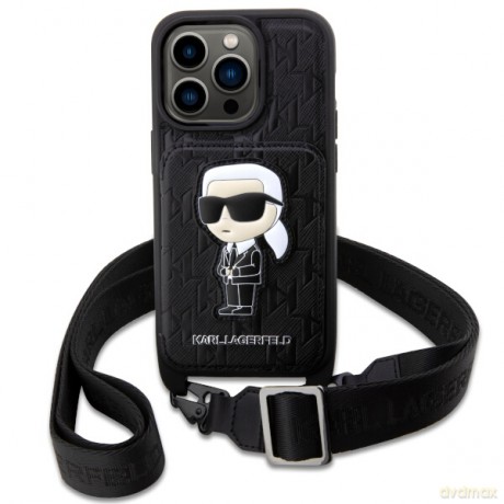 Karl Lagerfeld nakładka do iPhone 14 Pro Max 6,7" KLHCP14XCSAKHPKK czarne hardcase Crossbody Saffiano Monogram Ikonik