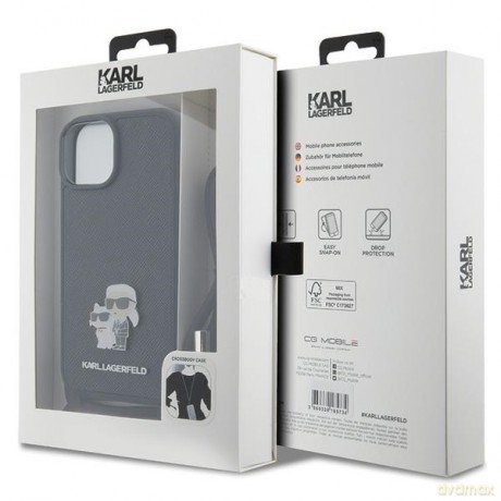 Karl Lagerfeld nakładka do iPhone 15 6,1" KLHCP15SSAKCPSK czarna HC Saffiano KC Metal Pin Crossbody