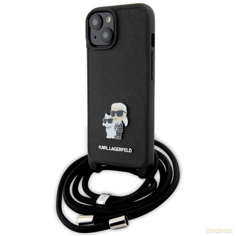 Karl Lagerfeld nakładka do iPhone 15 6,1" KLHCP15SSAKCPSK czarna HC Saffiano KC Metal Pin Crossbody