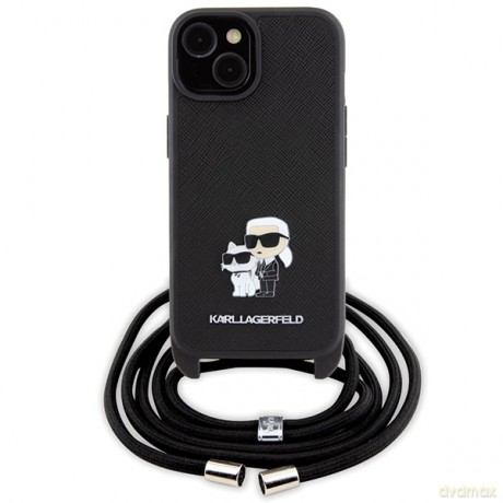 Karl Lagerfeld nakładka do iPhone 15 6,1" KLHCP15SSAKCPSK czarna HC Saffiano KC Metal Pin Crossbody