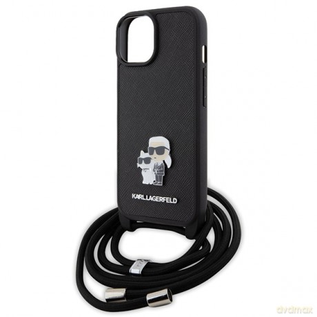 Karl Lagerfeld nakładka do iPhone 15 6,1" KLHCP15SSAKCPSK czarna HC Saffiano KC Metal Pin Crossbody