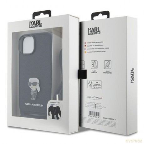 Karl Lagerfeld nakładka do iPhone 15 6,1" KLHCP15SSASKNPSK czarna HC Saffiano Ikonik Metal Pin Monogram Crossbody