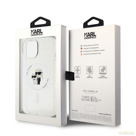 Karl Lagerfeld nakładka do iPhone 15 6,1" KLHMP15SHGKCNOT transparentna HC Magsafe IML KC Glitter
