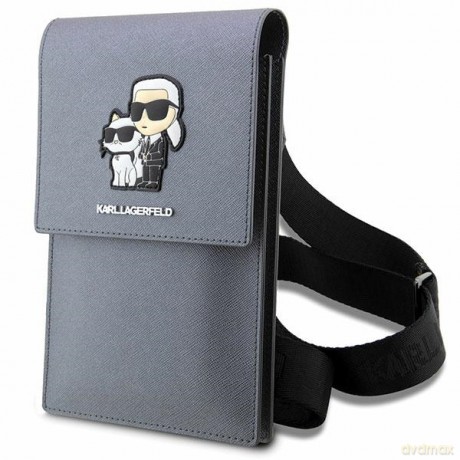 Karl Lagerfeld torebka na telefon KLWBSAKCPMG srebrna hardcase Phone Pounch Universal Saffiano K&C NFT