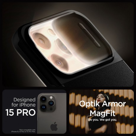 Spigen nakładka Optik Armor Mag Magsafe do iPhone 15 Pro 6,1" czarna