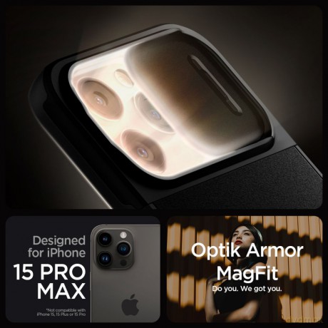 Spigen nakładka Optik Armor Mag Magsafe do iPhone 15 Pro Max 6,7" czarna