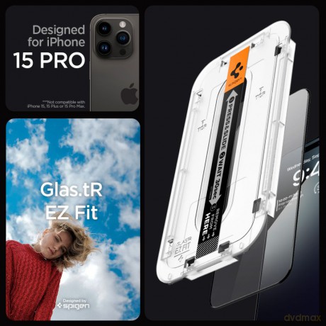 Spigen szkło hartowane GLAS.TR "EZ FIT" FC 2-PACK do iPhone 15 Pro 6,1" czarna