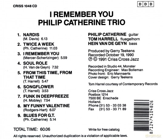 Catherine, Philip Trio (T. Harrell, H. Van De Geyn): I Remember You [CD]