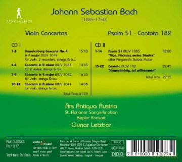 Ars Antiqua Austria: Bach: Violinkonzerte Bwv 1041-1043,1049/Psalm 51/+ [2CD]