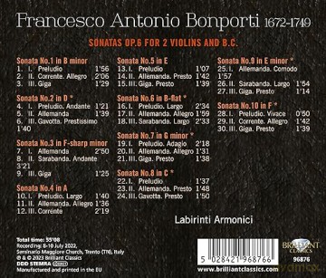Armonici,Labirinti: Bonporti:Sonatas Op.6 For 2 Violins And B.C. [CD]