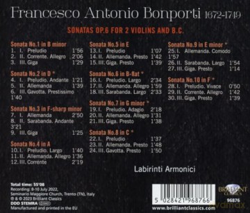 Armonici,Labirinti: Bonporti:Sonatas Op.6 For 2 Violins And B.C. [CD]
