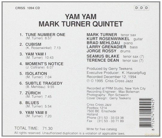 Mark Turner Quintet & Brad Mehldau & Seamus Blake: Yam Yam [CD]