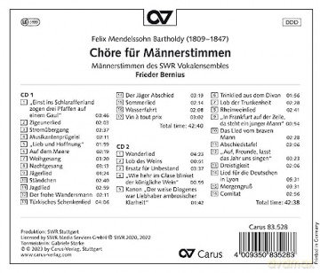 Christopher Kaplan: Felix Mendelssohn: Chöre Für Männerstimmen [2CD]
