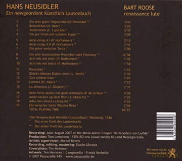 Bart Roose: Hans Neusidler: Ein Newgeordent Künstlich Lautenbuch [CD]