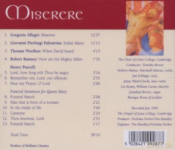 Choir of Clare College Cam,the: Miserere [CD]