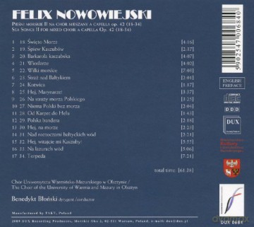Choir of the University of Warmia and Mazury: Nowowiejski: Sea Songs II Op.42 Nr. 18-34 [CD]