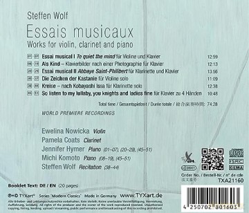 Ewelina Nowicka: Steffen Wolf: Essais Musicaux - Werke Für Violine, Klarinett, Klavier Und Erzähler (Weltersteinspielung) [CD]