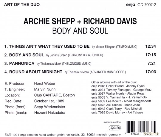Shepp, Archie & Davis, Richard: Body & Soul [CD]