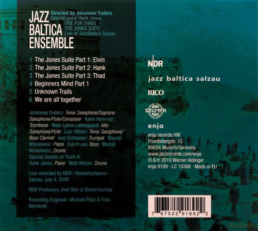Jazz Baltica Ensemble dir. by J. Enders, special guest Hank Jones (K. Hammar, N.L. Lokkegaard, L. Hafner, A. Schlosser, M. Wasilewski, E. Kruse, M. Miśkiewicz): One For Three - The Jazz Suite [CD]