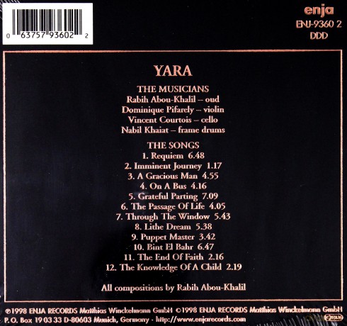Abou-Khalil, Rabih (D. Pifarely, V. Courtois, N. Khaiat): Yara (digipack) [CD]