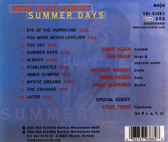 Allen, Eddie Quintet (D. Faulk, A. Wonsey, R. Goods, C. Blackman, S. Turre): Summer Days [CD]