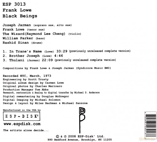 Lowe, Frank (J. Jarman, The Wizard {R. L. Chang}, W. Parker, R. Sinan): Black Beings [CD]