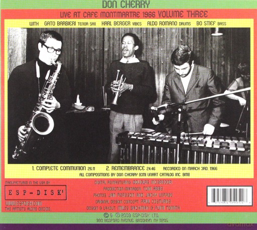 Cherry, Don Quintet (G. Barbieri, K. Berger, B. Stief, A. Romano): Live at Cafe Montmartre 1966 vol. 3 [CD]