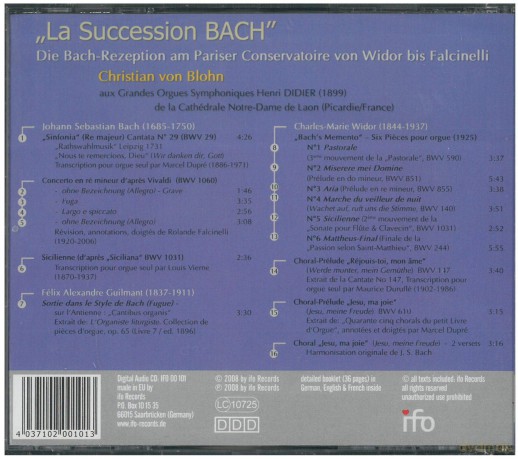 La Succession Bach; J.S. Bach, F.A. Guilmant, C.-M. Widor: Von Blohn, Christian aux Grandes Orgues de la Cathedrale de Laon [CD]