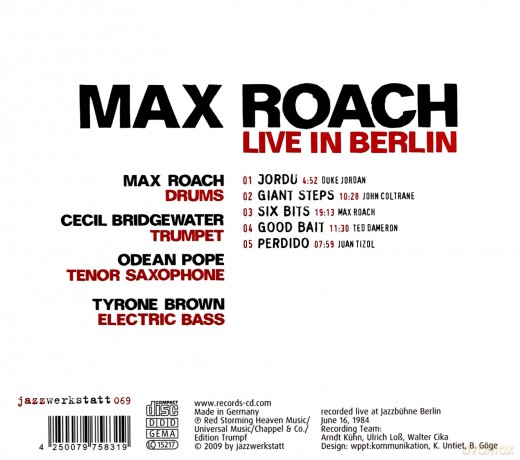 Roach, Max (C. Bridgewater, O. Pope, T. Brown): Live in Berlin [CD]