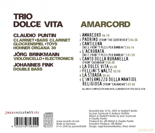 Trio Dolce Vita (C. Puntin, J. Brinkmann, J. Fink): Amarcord (music composed by Nino Rota) [CD]