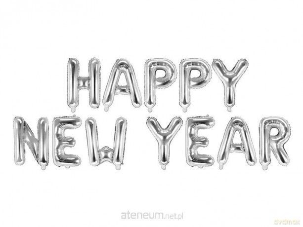 Balon foliowy Happy New Year srebrny 422x46cm