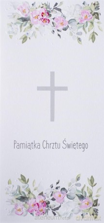 Karnet Chrzest DL C18 - Krzyż kwiaty róż