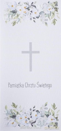 Karnet Chrzest DL C19 - Krzyż kwiaty niebieski