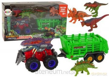 Pojazd z motywem dinozaura 4szt + przyczepa [FIGURKA]