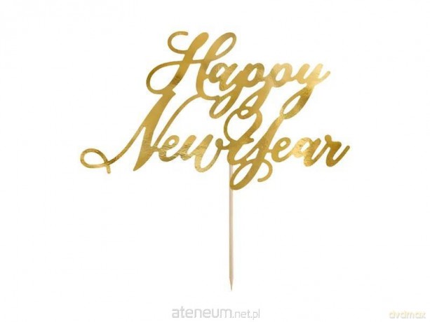 Topper na tort Happy New Year złoty 24cm