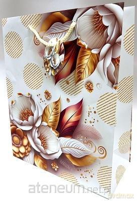 Torebka ozdobna matowa 26x32x12cm białe kwiaty