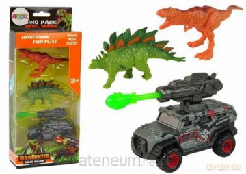 Zestaw dinozaury 2szt + samochód z rakietą zieloną [FIGURKA]