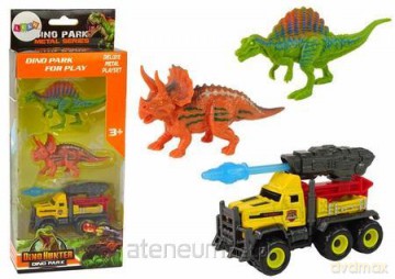 Zestaw dinozaury 2szt + żółty samochód z rakietą [FIGURKA]