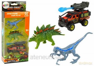 Zestaw dinozaury 2szt+ auto z rakietą niebieską [FIGURKA]