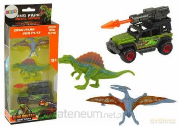 Zestaw dinozaury 2szt+ auto z rakietą pomarańczową [FIGURKA]