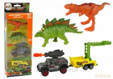 Zestaw dinozaury 2szt+ auto z rakietą+ przyczepa [FIGURKA]
