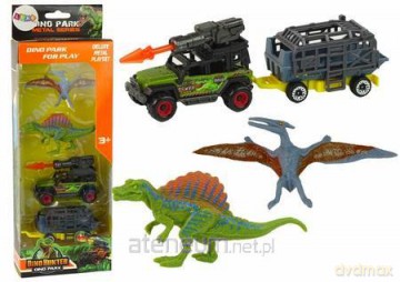 Zestaw dinozaury 2szt+auto z rakietą+ przyczepa [FIGURKA]