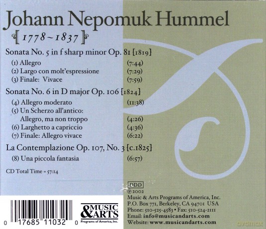 Hummel: Fortepiano Works: Sonatas No. 5, Op,81, No. 6, Op. 106, Al Contemplazione, Op. 107, No.3: Khouri, John; Pfister, Jacob - fortepiano [CD]