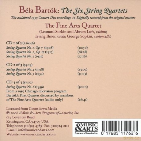 Bartok: Complete string Quartets: Fine Arts Quartet [3CD]