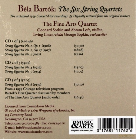 Bartok: Complete string Quartets: Fine Arts Quartet [3CD]