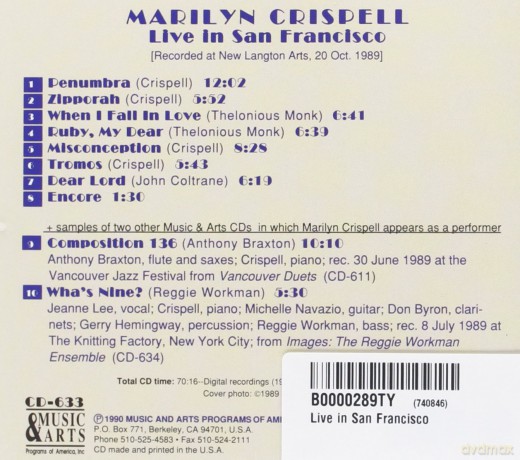 Crispell, Marilyn (piano solo): Live in San Francisco [CD]