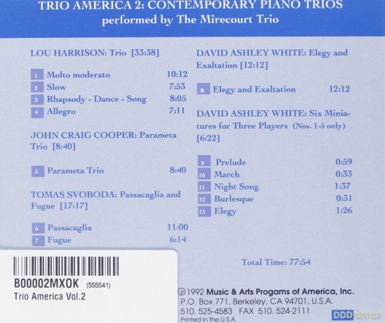 Trio America II: Lou Harrison: Trio (world premiere); J. C. Cooper: Parameta Trio; Svoboda: Passacaglia and Fugue, etc.: Mirecourt Trio [CD]