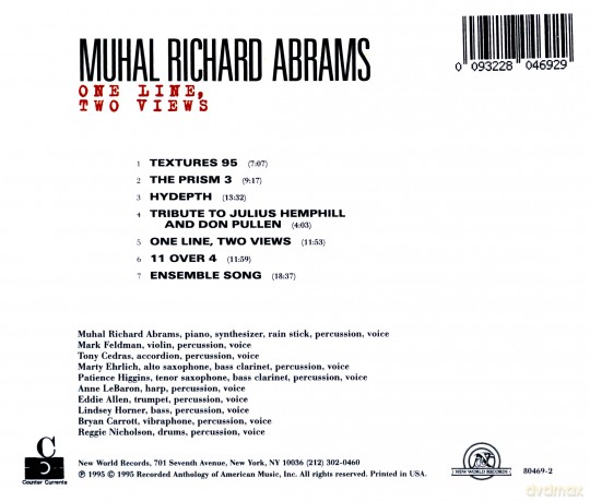 Abrams, Muhal Richard (M. Feldman, T. Cedras, M. Ehrlich, P. Higgins, A. LeBaron, E. Allen, L. Horner, B. Carrott, R. Nicholson): One Line, Two Views [CD]