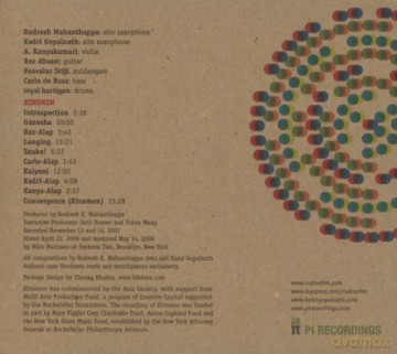 Rudresh Mahanthappa (K. Gopalnath, A.Kanyakumari, R. Abassi, P. Sriji, C. De Rosa, R. Hartigan): Kinsmen [CD]