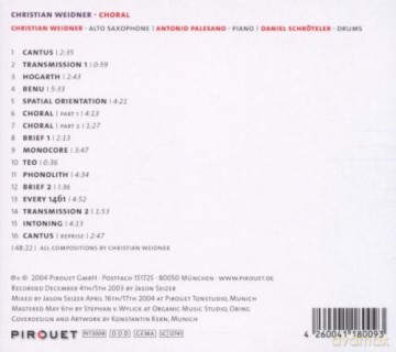 Christian Weidner  (A. Palesano, D. Schröteler): Choral [CD]